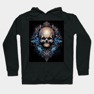 Skull on Blue Fire: Baroque Vintage Ornament Background Hoodie